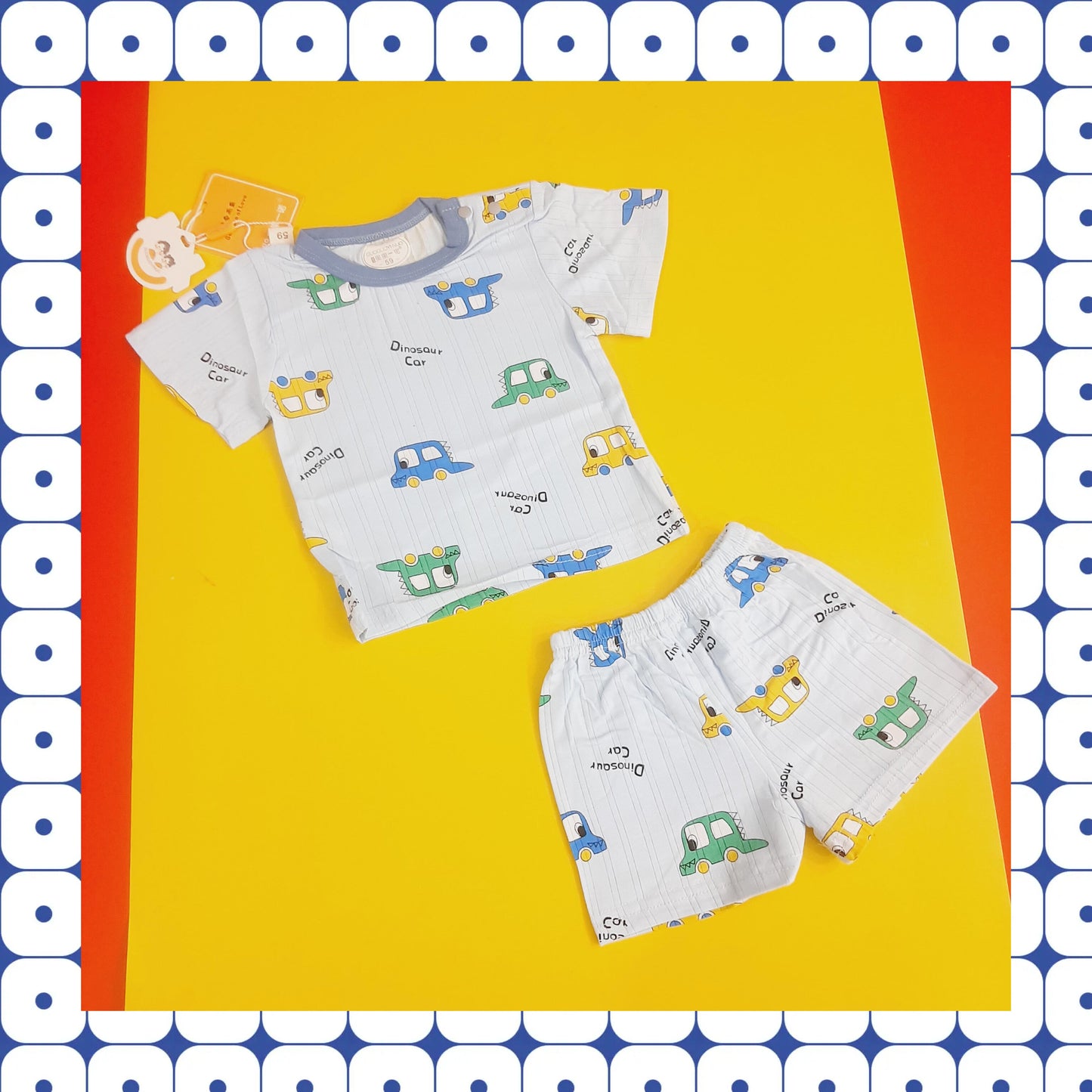 Imported Baba Shirt Shorts Blue Dinosaur Car