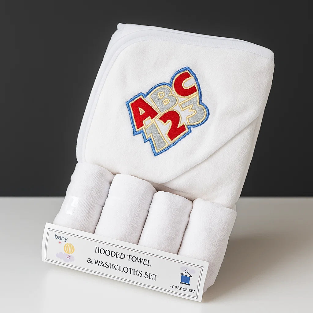 Baby Bath Towel With 4 Face Towels White