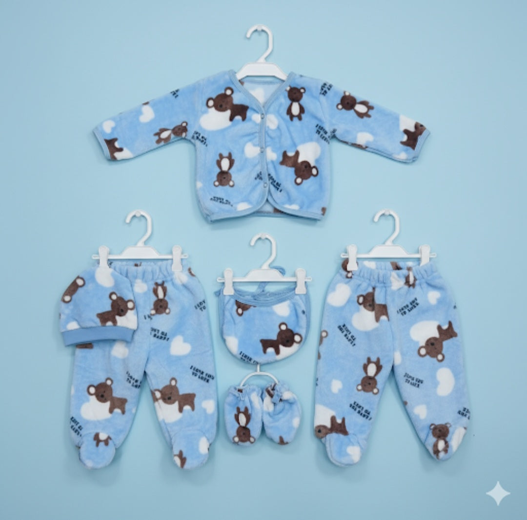 Six pieces Baby Suit For Winter blue bear