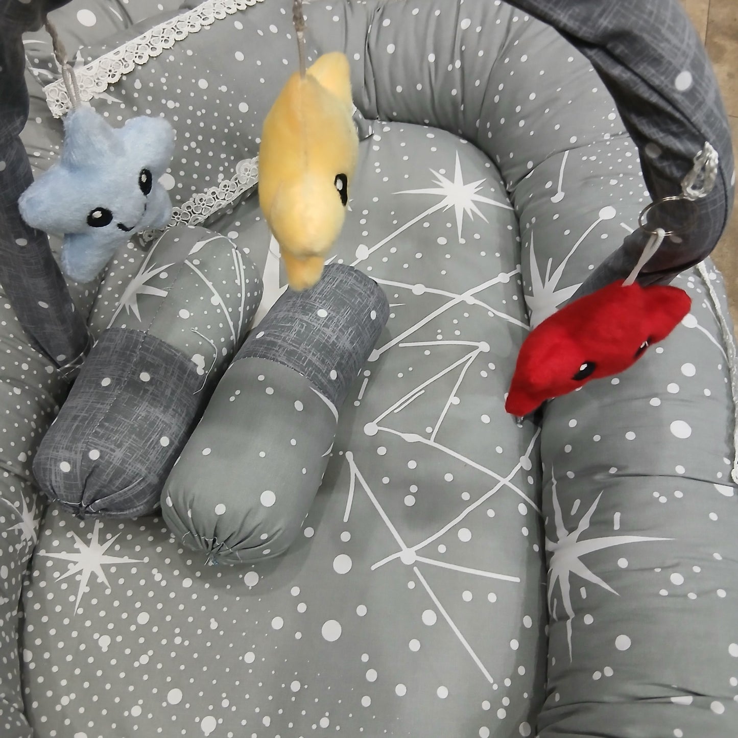 6 Pieces Rattle snuggle grey stars polka