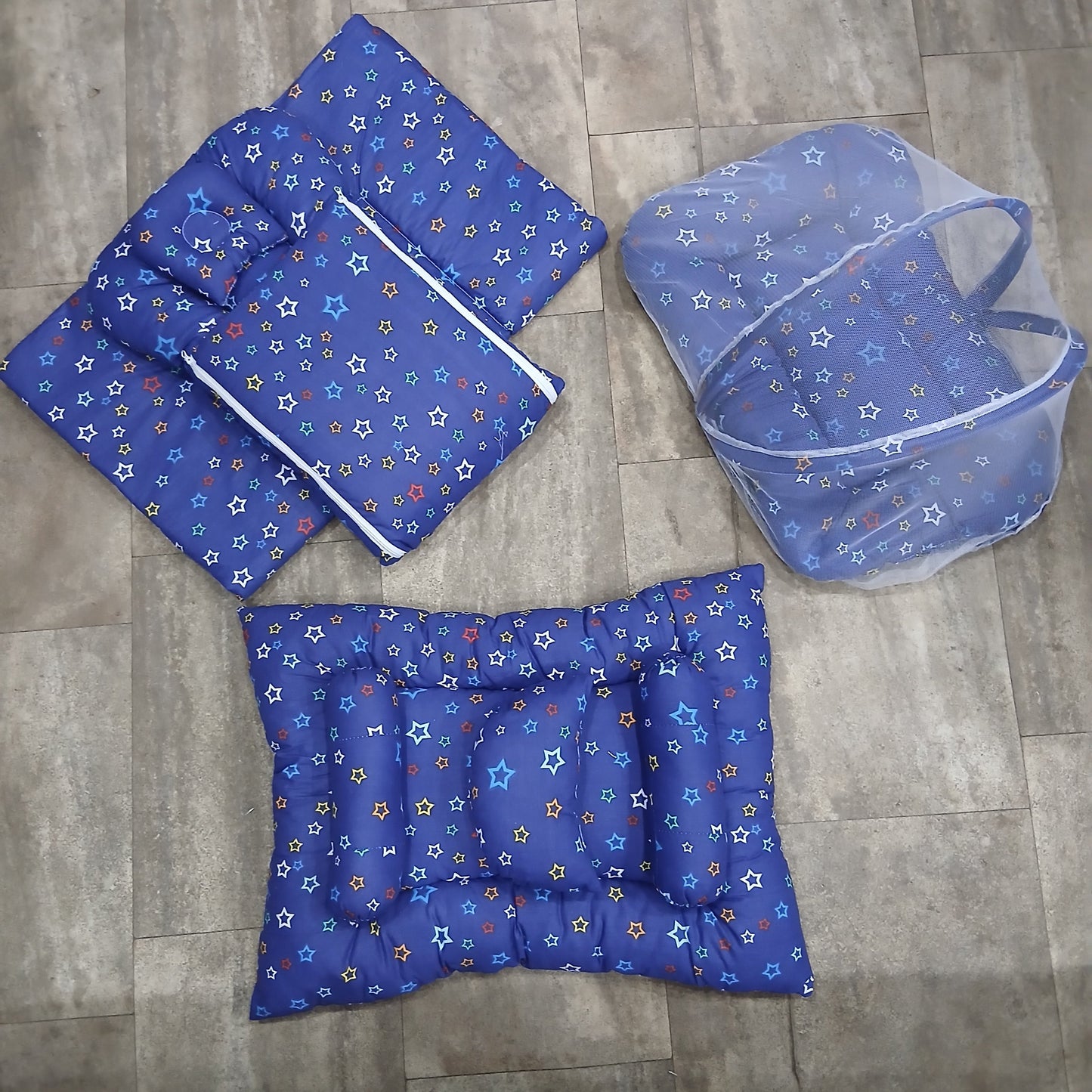 8 Pieces Baby Bedding set Blue multi stars Vol-10-9
