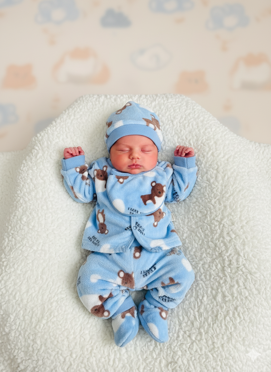 Six pieces Baby Suit For Winter blue bear