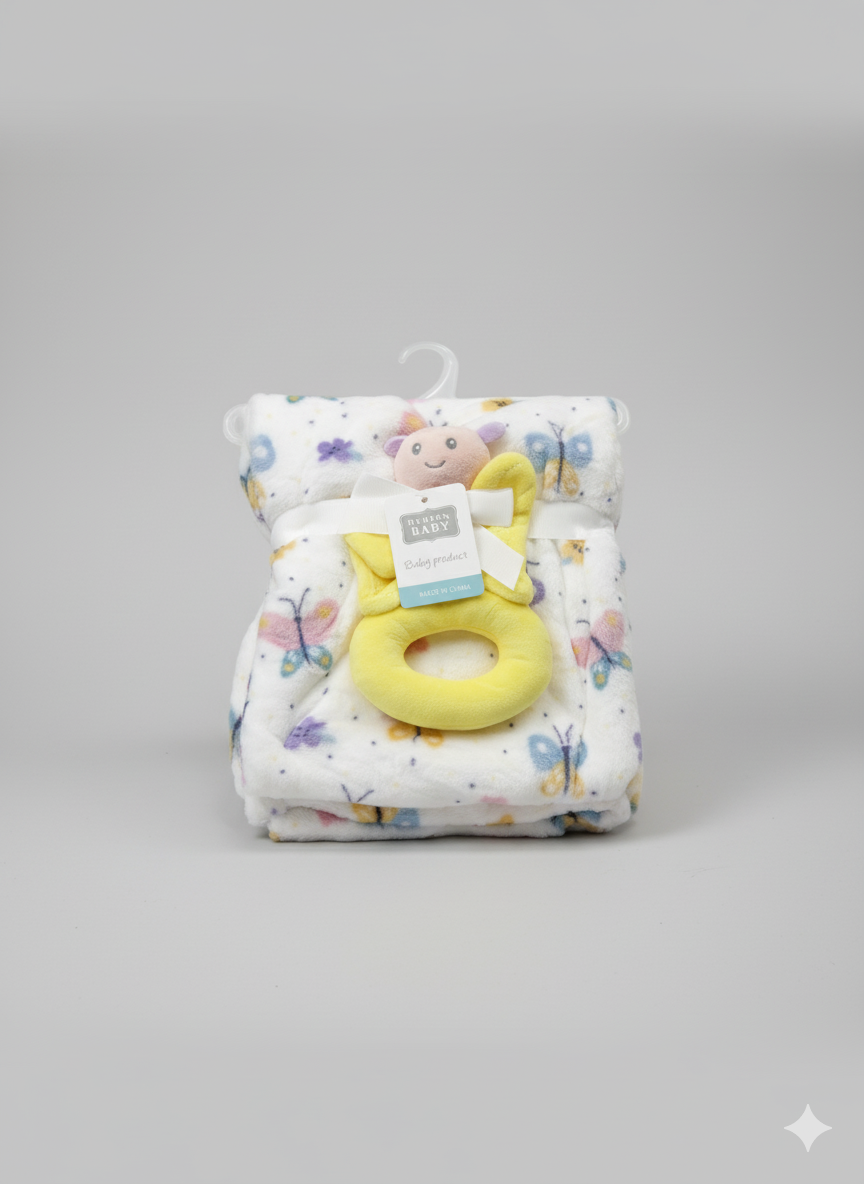 Emporio Blanket With stuff Toy white butterfly