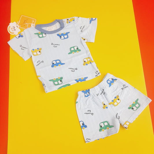 Imported Baba Shirt Shorts Blue Dinosaur Car