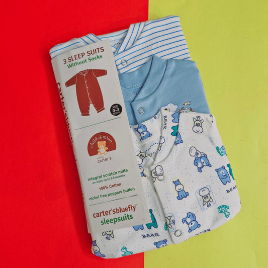 Pack Of 3 Sleep Suit Blue Lining