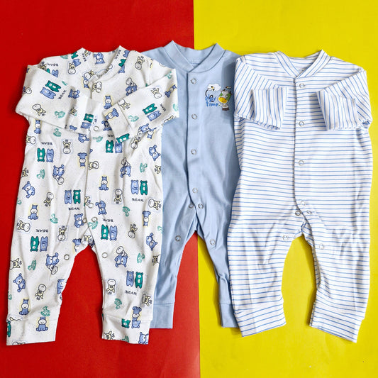 Pack Of 3 Sleep Suit Blue Lining