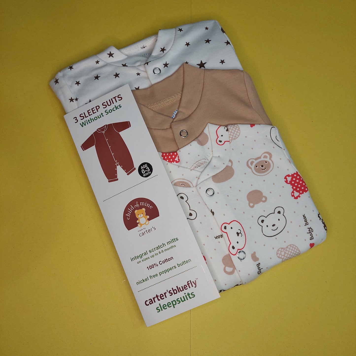 Pack of 3 Sleep Suit Brown unisex