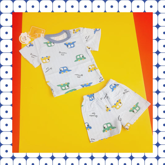 Imported Baba Shirt Shorts Blue Dinosaur Car