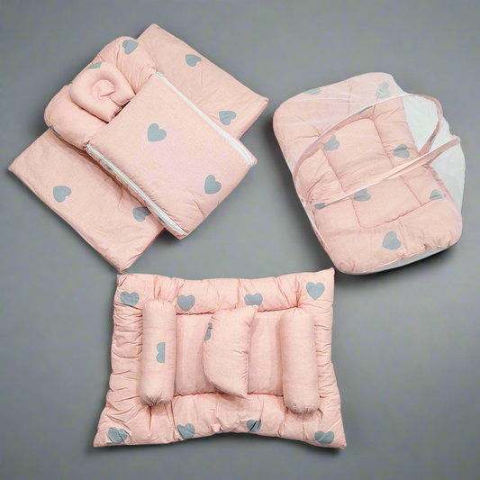 8 Pieces Bedding Set pink grey hearts VOL-16-8