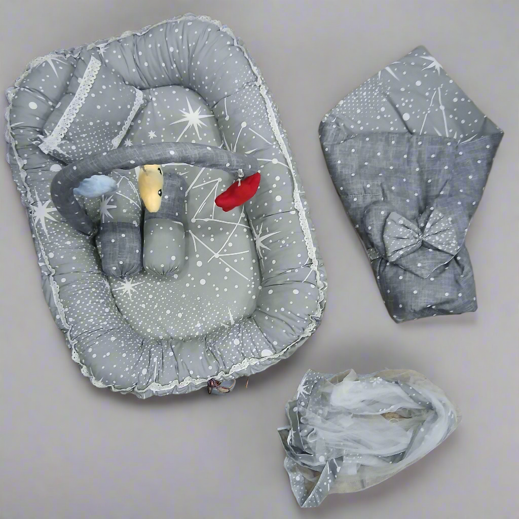 6 Pieces Rattle snuggle grey stars polka