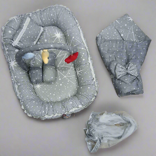 6 Pieces Rattle snuggle grey stars polka
