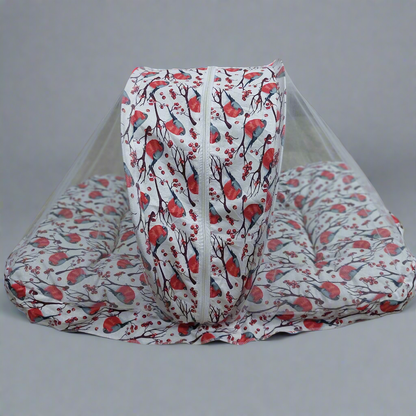 Mosquito net white red sparrow