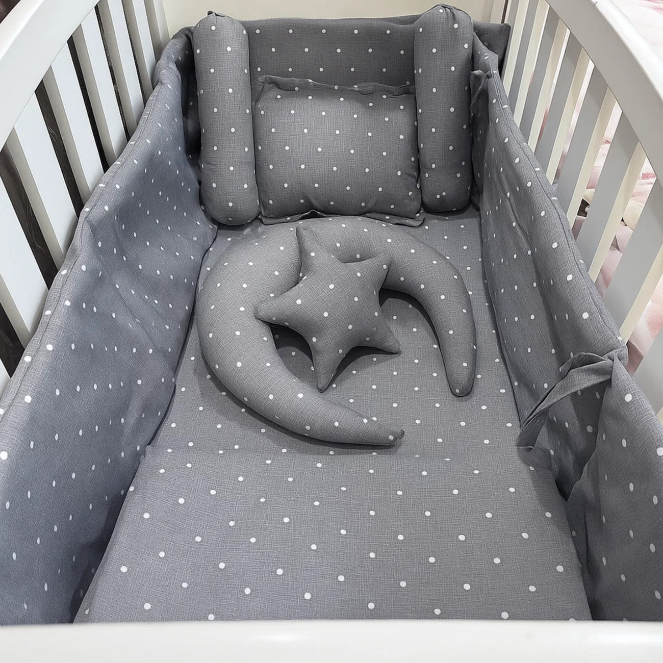 8 Pieces Cot Set Grey dots