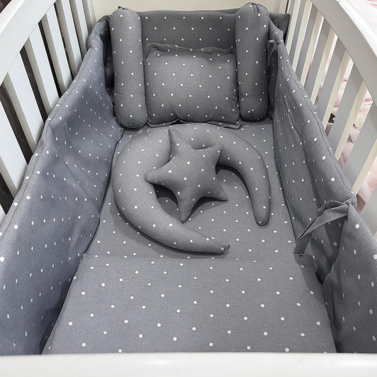 8 Pieces Cot Set Grey dots