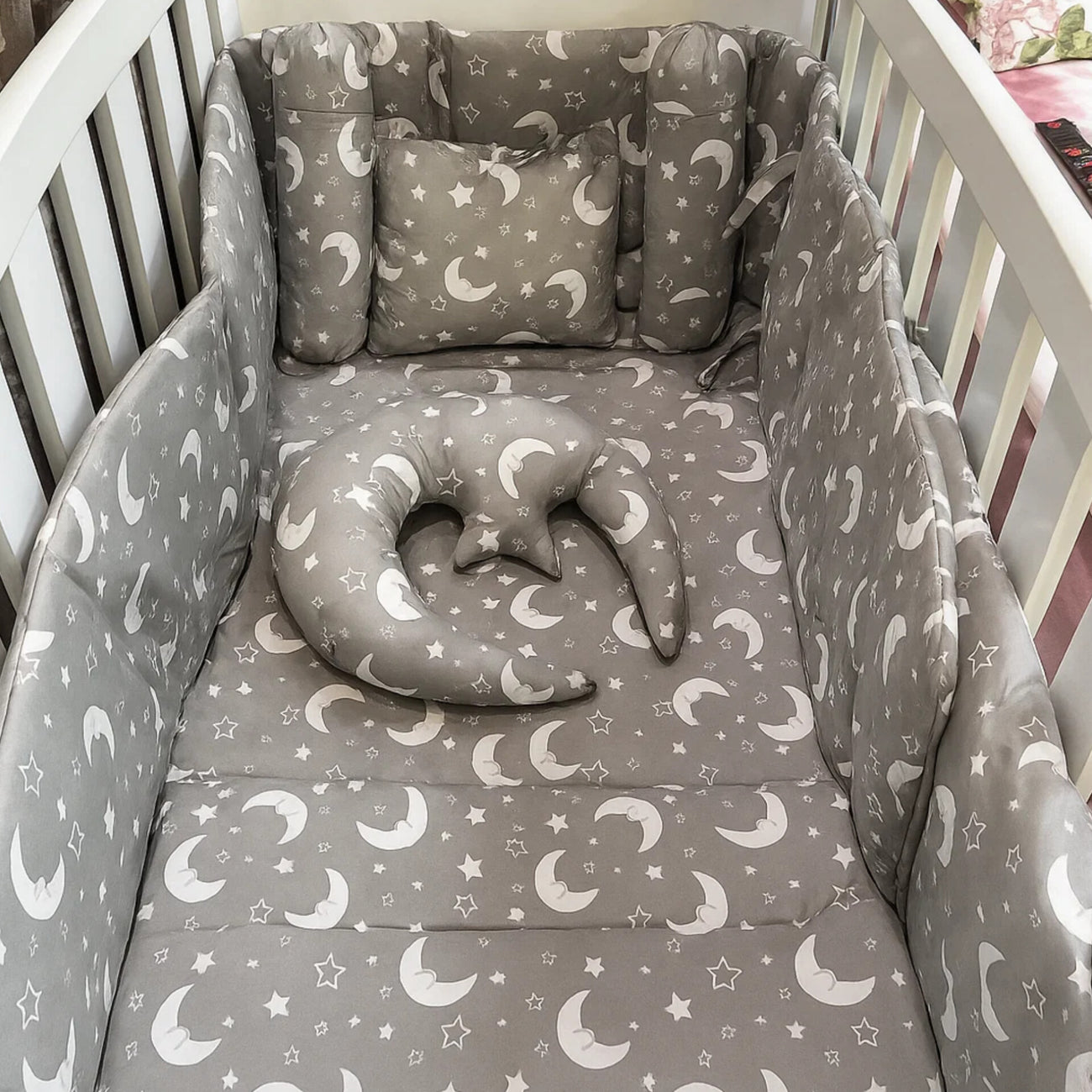 8 Pieces Cot Set Grey star moon