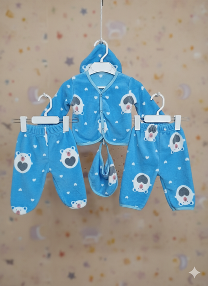 Five pieces Baby Suit For Winter blue bear hearts