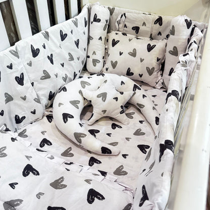 8 Pieces Cot Set white hearts