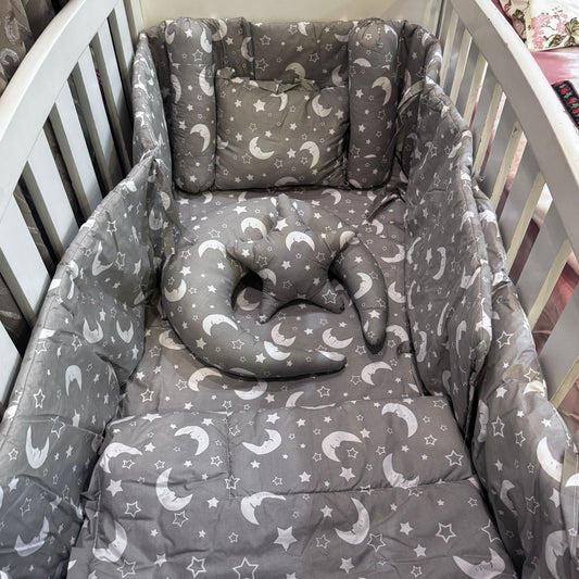8 Pieces Cot Set Grey star moon