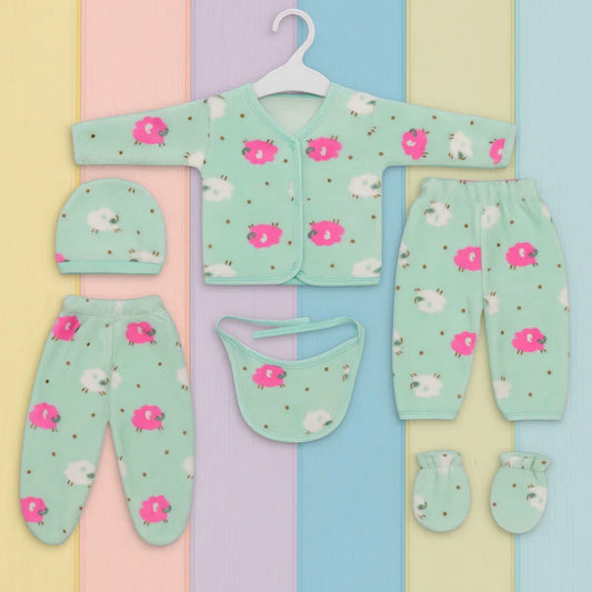 Six pieces Baby Suit For Winter sea green sheep