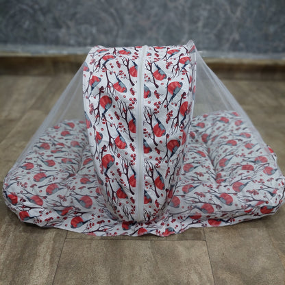 Mosquito net white red sparrow
