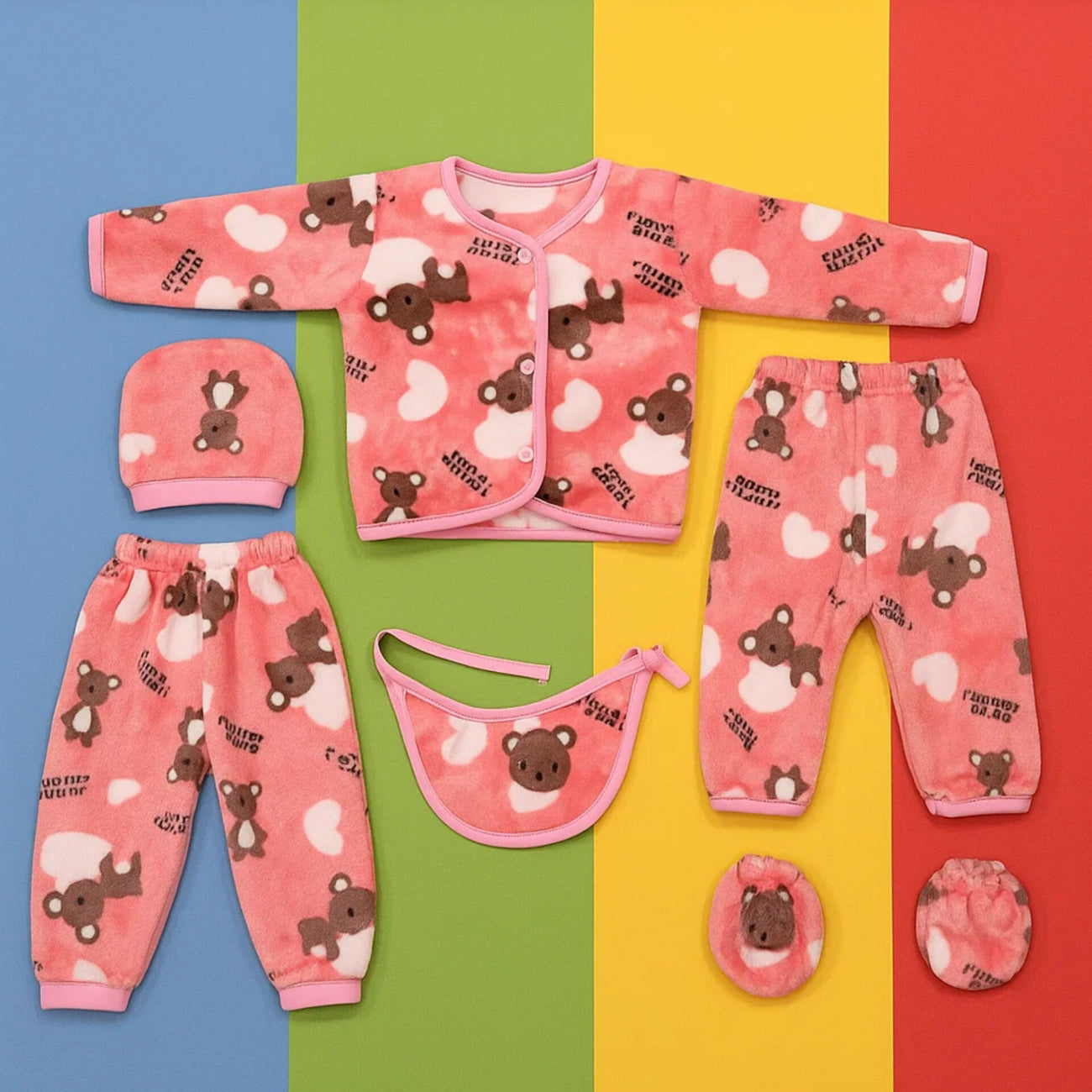 Six pieces Baby Suit For Winter Pink bear