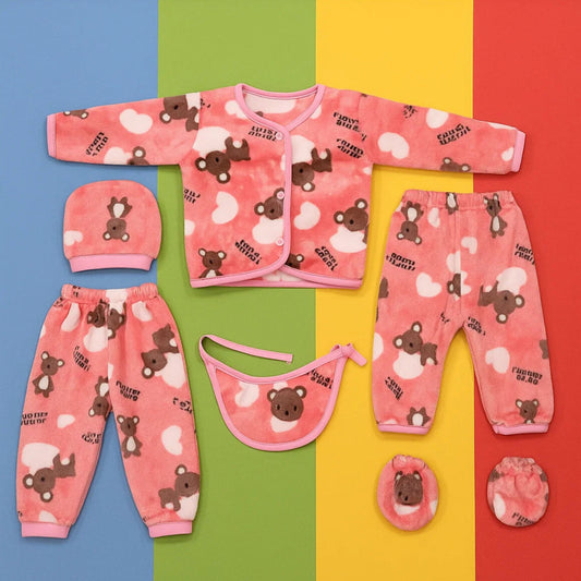Six pieces Baby Suit For Winter Pink bear