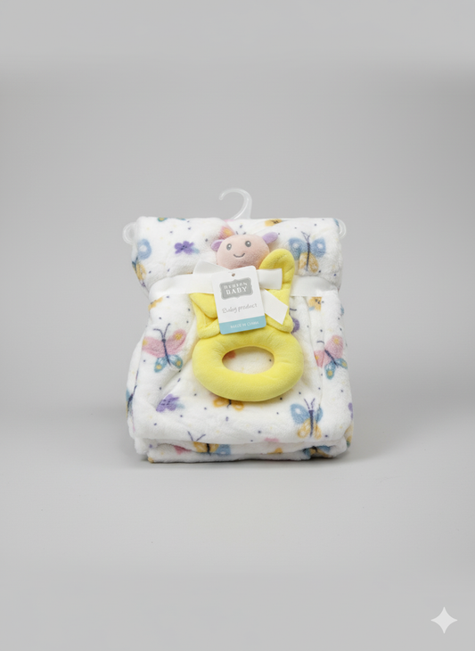 Emporio Blanket With stuff Toy white butterfly