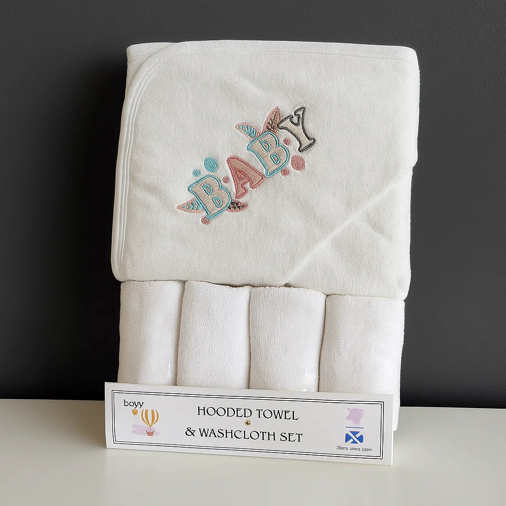 Baby Bath Towel With 4 Face Towels White