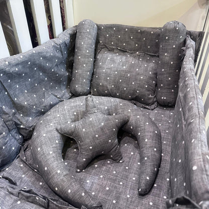 8 Pieces Cot Set Grey dots
