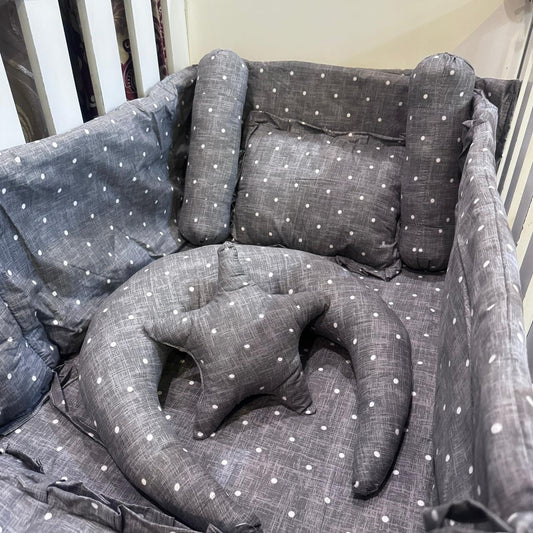 8 Pieces Cot Set Grey dots