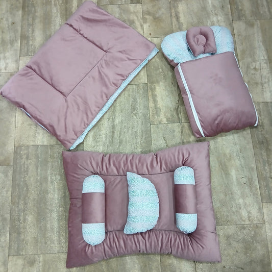 7 Pieces Baby Bedding Set Velvet Pink